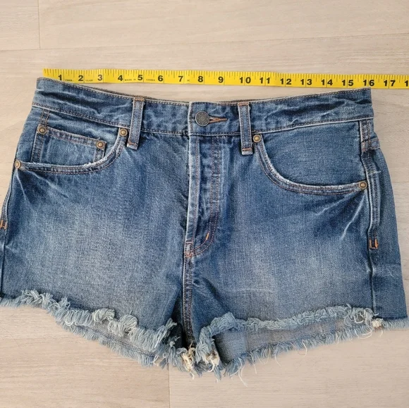 Free People Blue Distressed Jean Shorts - Picture 7 of 9